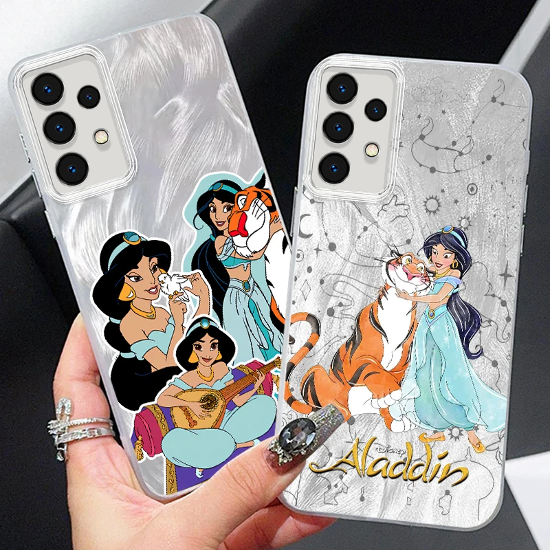 Disney Aladdin Cartoon For Samsung A73 A72 A71 A55 A54 A53 A52 A51 A35 A34 A32 A13 A12 A05 A04 5G Feather Yarn Funda Phone Case