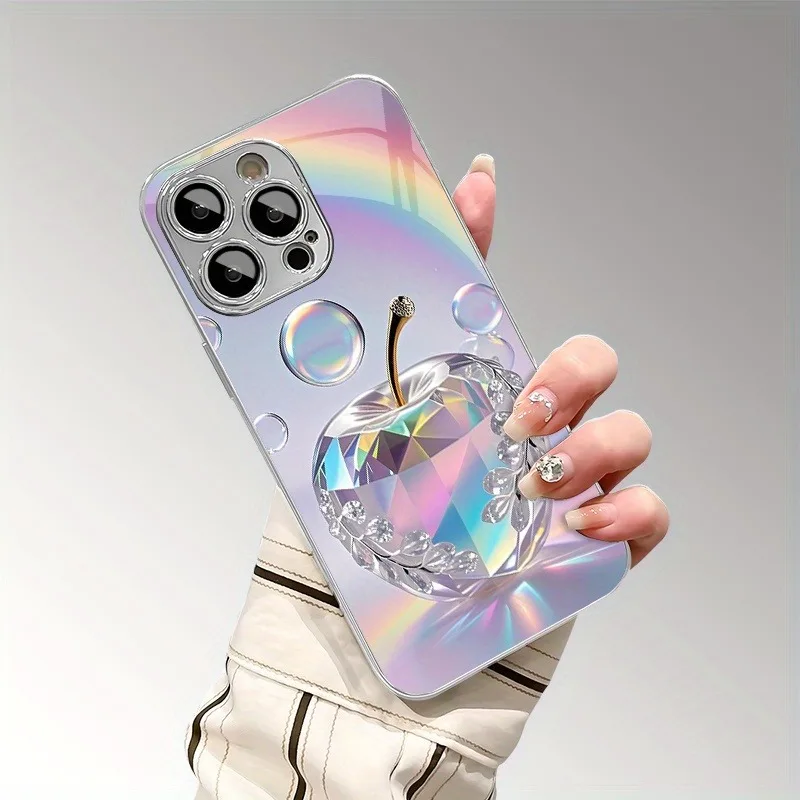 

Rainbow Crystal For Apple Pattern Glass Electroplated Phone Case For iPhone 11 12 13 14 15 16 17 Pro Max Plus 16E 17 Air Cover