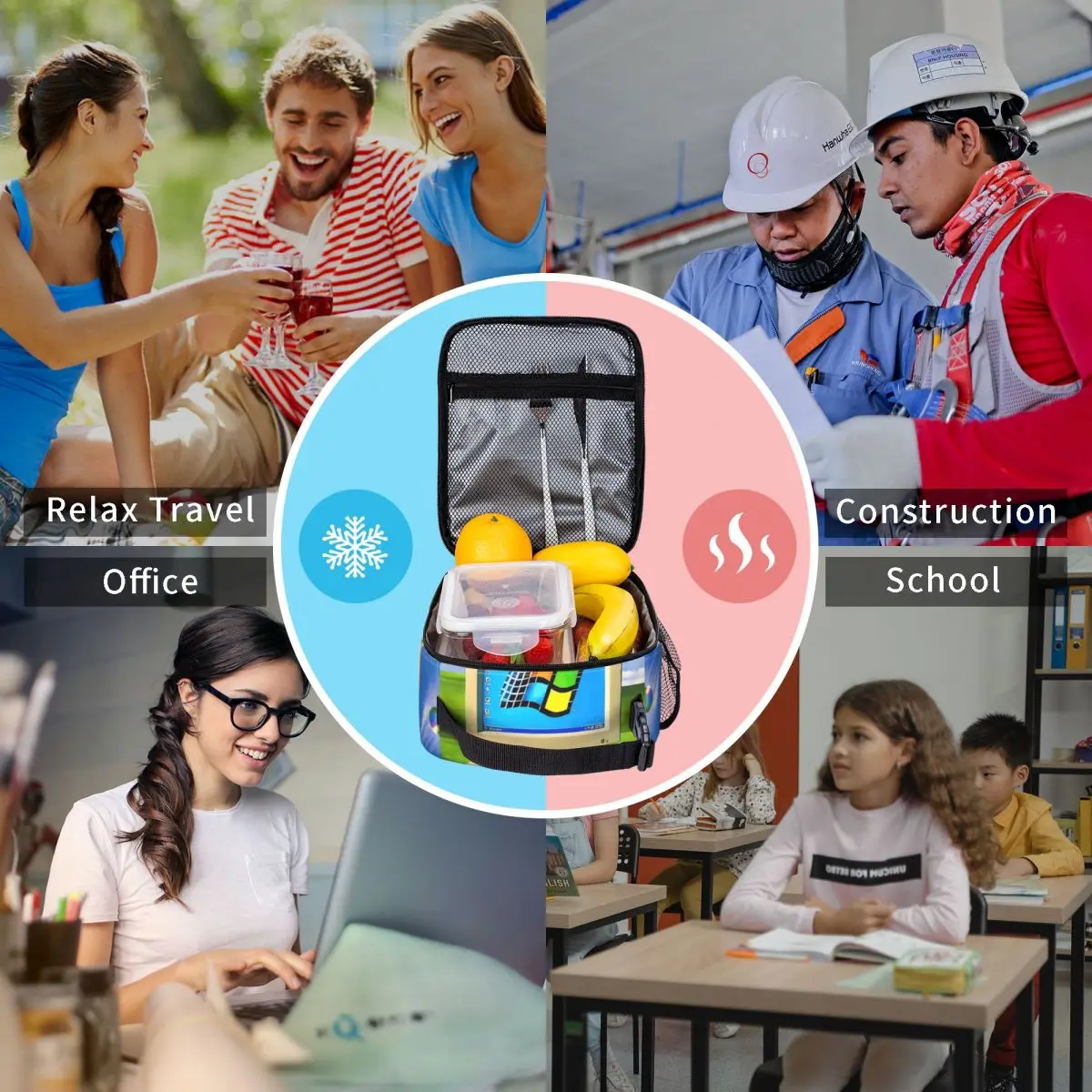 Frutiger Aero Windows 98 حقيبة غداء للكمبيوتر Kawaii صندوق الغداء للفتيات مكتب حقيبة للحفاظ على البرودة المحمولة طباعة حقائب اليد الحرارية #6