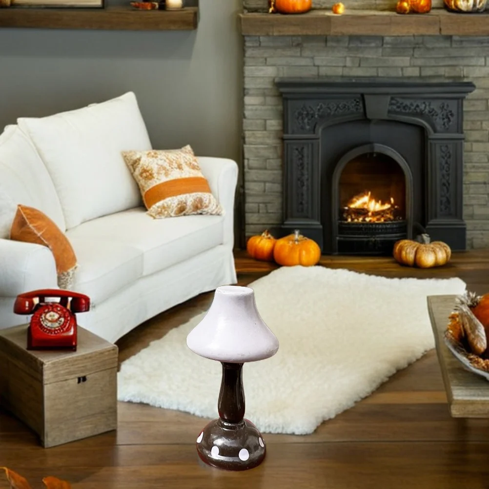 

2Pcs Miniature Wooden Bedside Lamp Handcrafted Dollhouse LED Nightstand Decorative Miniature Lighting Mini Lamps for Dollhouse