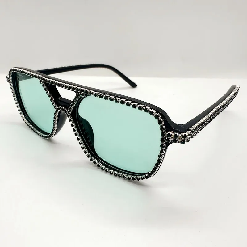 Neue Quadratische Doppel Brücken Diamant Sonnenbrille Frauen Mode Candy Farbe Strass Sonnenbrille Weibliche Shades UV400 Brillen – Detail 14