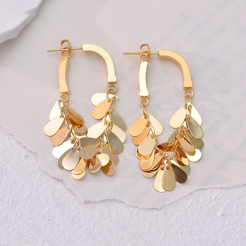 18K Gold Plated Stainless Steel Tassel Drop Earrings Women Multi-Sequin Dangle Hoop Earrings Fashion Jewelry