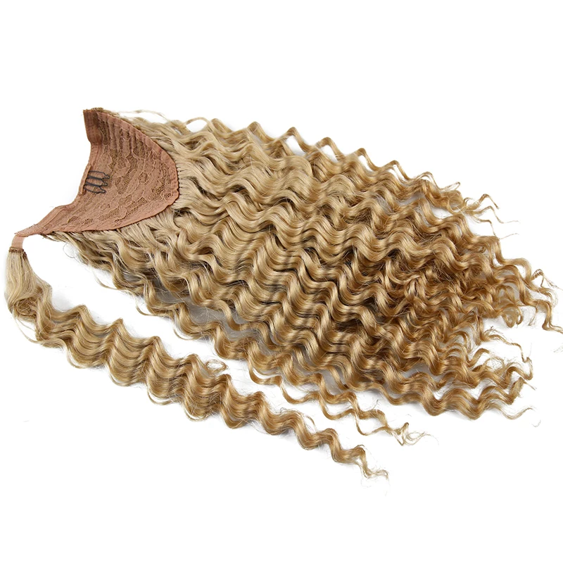 Tief gewellter Pferdeschwanz mit Kordelzug aus 100 % echtem brasilianischem Remy-Echthaar für Damen – Clip-in-Haarverlängerung – Detail 4