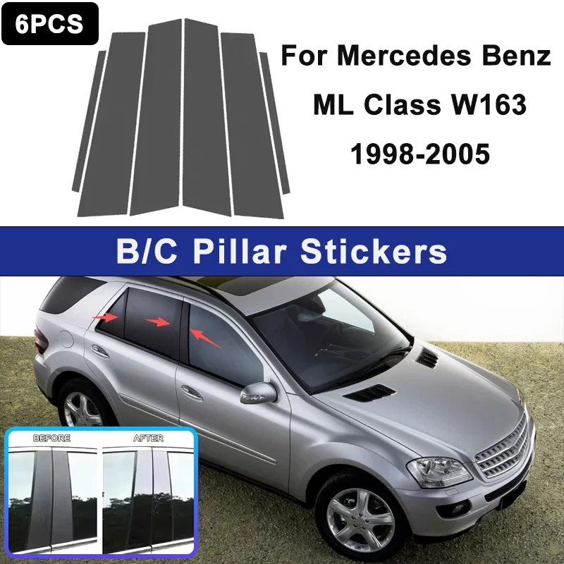 

For Benz ML Class W163 98-05 Glossy Black PC Material Window Column Car Door Center B C Pillar Post Cover Trim Car Accessories