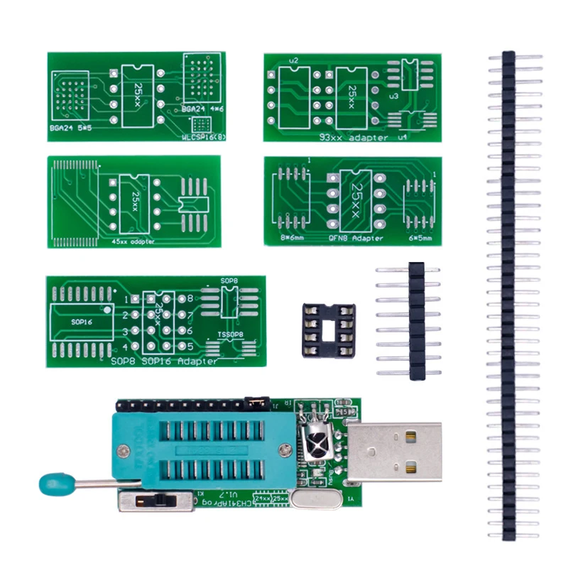 アダプターボード付きプログラマーモジュール、ch341a、v1.7、1.8vレベルシフト、w25q64fw、w25q128fw、gd25lq64