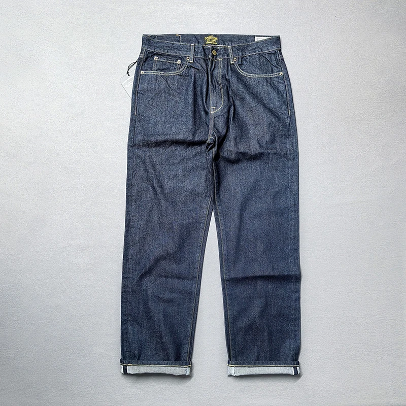 Winter New American Rerto 13.2oz Heavyweight Primary Color Red Ear Straight Jeans Men's Classic 100% Cotton Washed Casual Pants