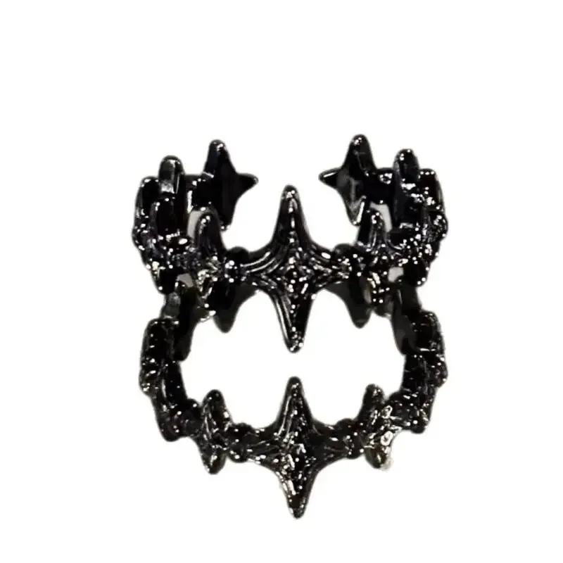 Y2K  Fashion Irregular Cross Star Open Ring for Women Men Punk Gothic Sliver Color Adjustable Couple Rings Jewelry Gift