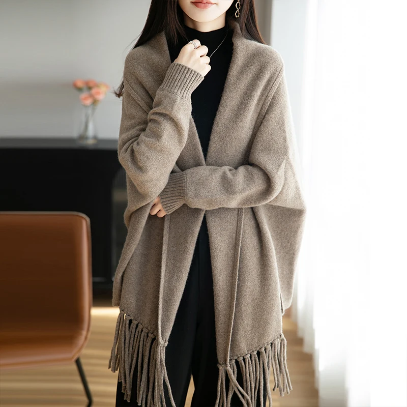 

Loose and lazy 100% pure wool cardigan women's shawl autumn and winter knitted full sleeved new jacket women's V-neck sweater