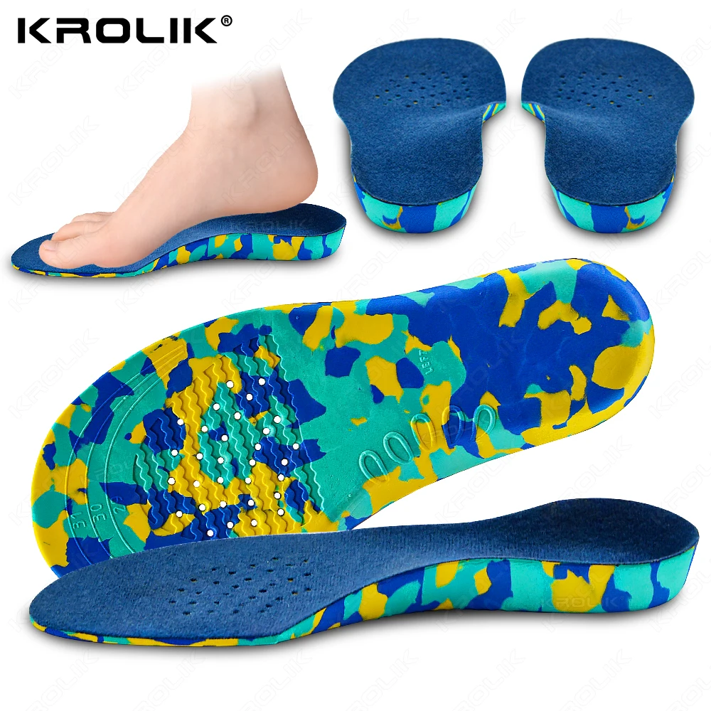 KROLIK EVA Velvet Orthopedic Insoles For Kid Adult Shoe Pad Orthotic Flatfoot 2cm Hard Arch Support Heel Fixed Sports Cushion