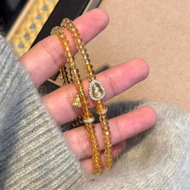 New in Creative Exquisite Yellow Crystal Gourd Bracelets for Women Light Luxury High Grade Beads Bracelet Wedding Jewelry Gift