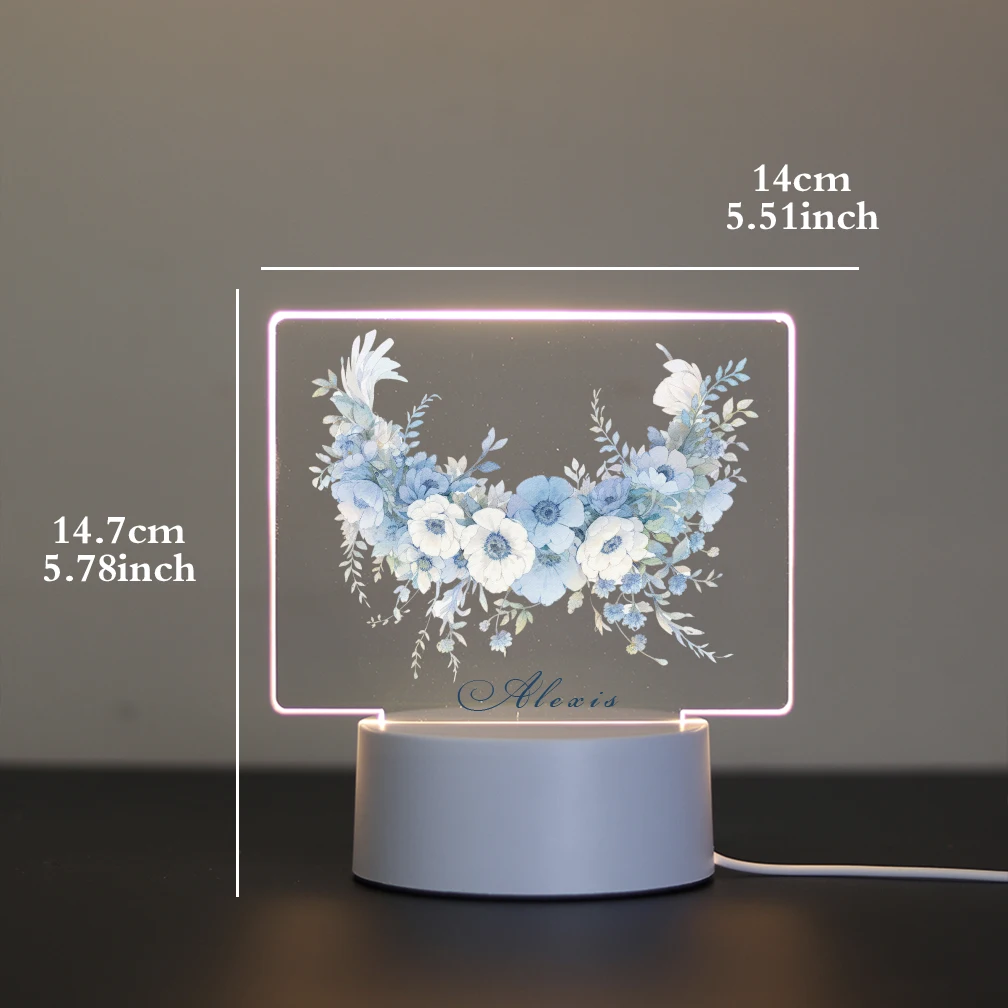 1 personalized night light blue wreath Seven color pattern 3D acrylic touch night light Wedding decoration bridesmaid gifts