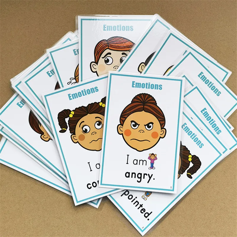 Imagem -02 - Montessori Flash Cards para Crianças Aprender Inglês Word Cards Baby Emotion Ensinar as Crianças Professor Novo Conjunto de 24pc