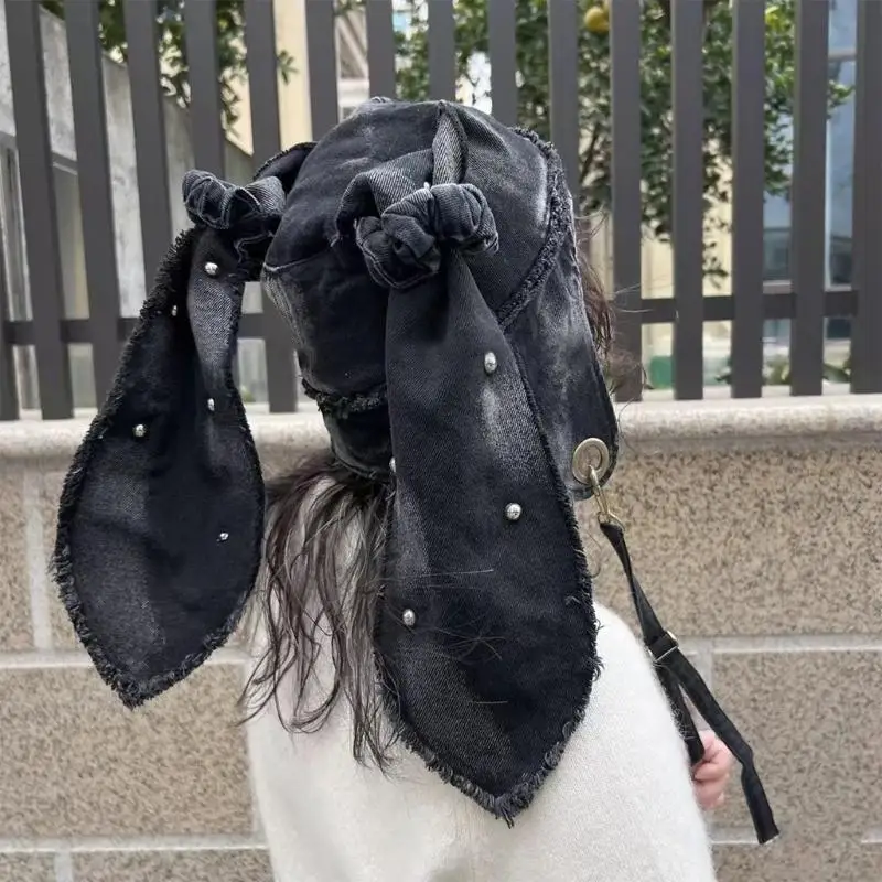 

49MD Breathable Sunproof Hat Long Rabbits Ear Ear Flap Hat for Women Girl Everyday Use