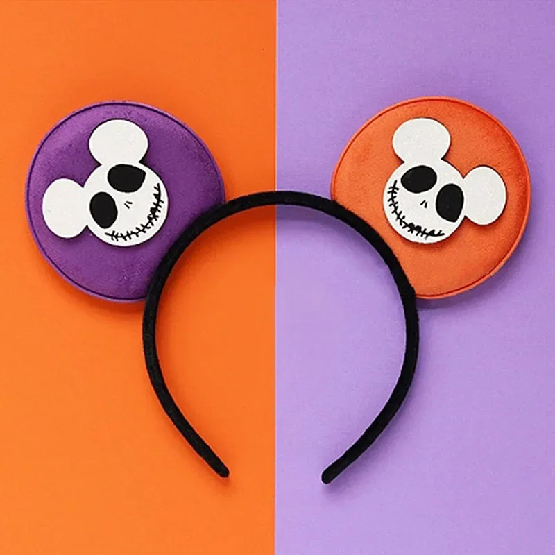 Disney Halloween Pumpkin Mickey Mouse Ear Headband For Adults Kid Witch Bat Hairband Women Girls Ghost Skeleton Hair Accessories