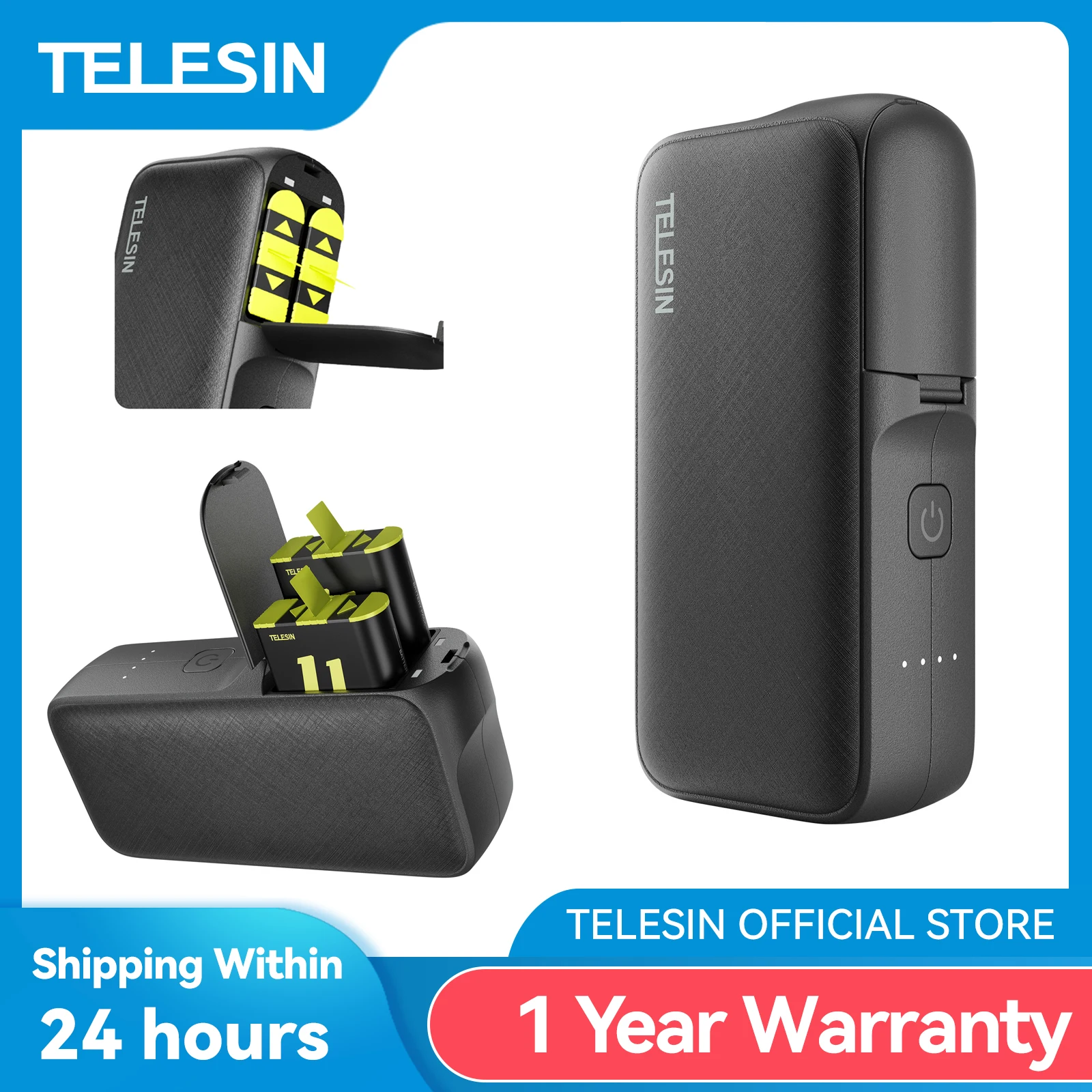 TELESIN batterie externe 10000mAH avec 20W PD charge rapide chargeur de batterie Portable pour Gopro Hero 5 6 7 8 9 10 11 12 pour téléphone intelligent