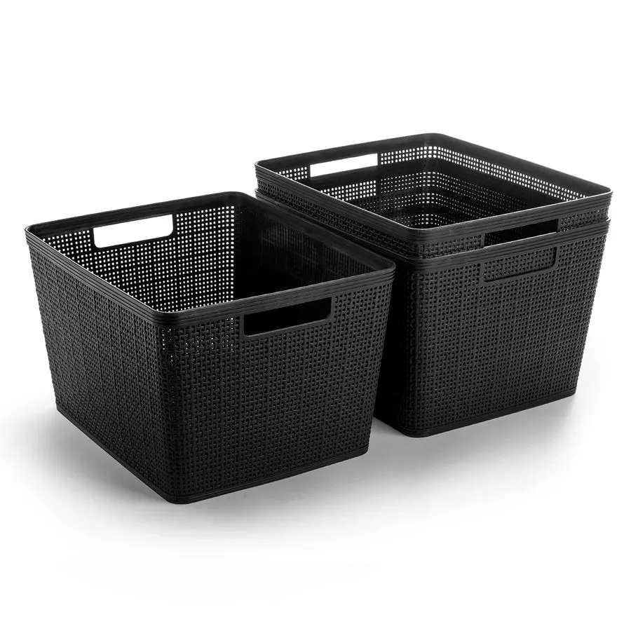 

Плетеная пластиковая корзина большая черная, 3 шт. из коллекции THE JUTE COLLECTION, для организации дома, экономия места, стильный дизайн, корзина из джута