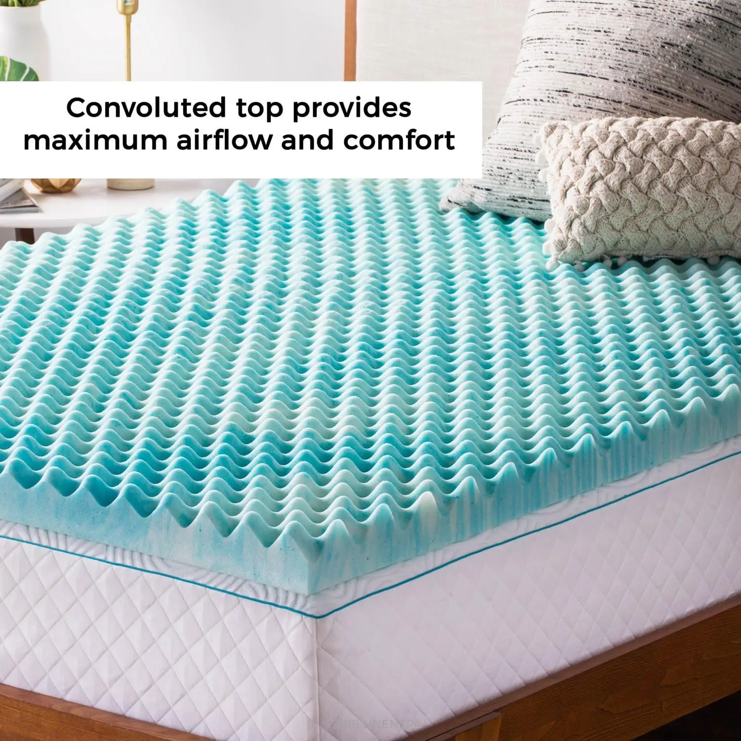 

3 Inch Convoluted Gel Swirl Memory Foam Mattress Topper - Promotes Airflow - Relieves Pressure Points - Queen