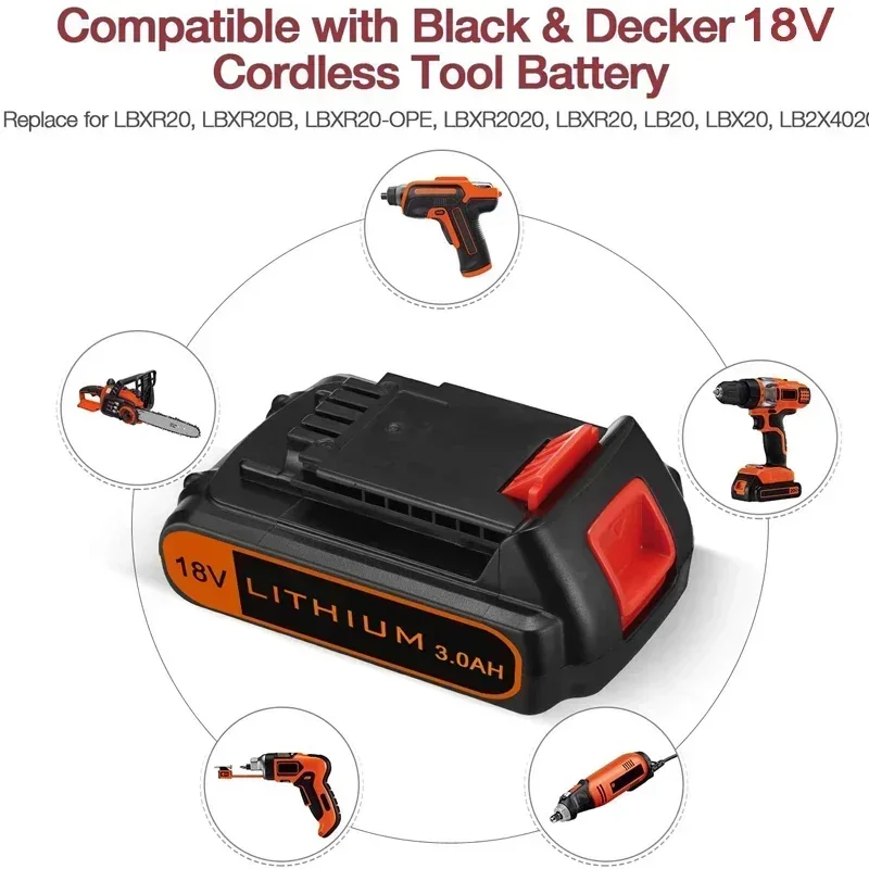 18V 2.0Ah 3.0Ah BL2018 Replacement for Black & Decker 20V Battery Max Lithium LBXR20 LB20 LBX20 LST220 LB2X4020 Cordless Tools