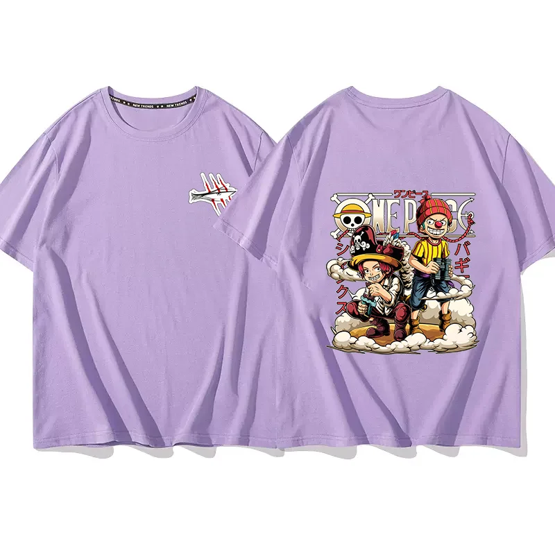 男性と女性のためのシャンカスプリントTシャツ,ワンピースアニメプリントTシャツ,赤い髪,レジャー,スポーツ,ストリート