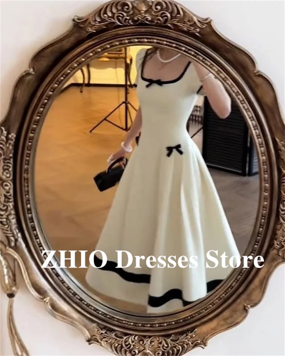 ZHIO Elegant Square Collar A-line Wedding Dresses Cap Sleeves Wedding Photos Shoot Dress Customized Ankle-Length Bridal Gow