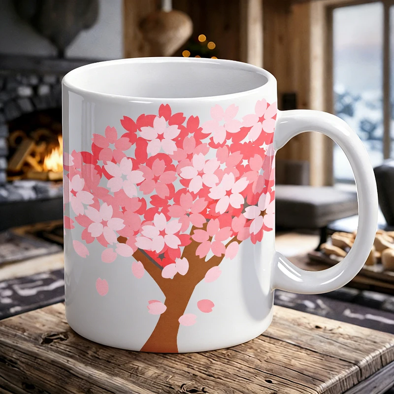 

Gradient Cherry Blossom Tree Ceramic Cup, Coffee Cup, Milk Cup, Office Tea Cup, Drinking Cup, Fade-Resistant, Gift for Friends