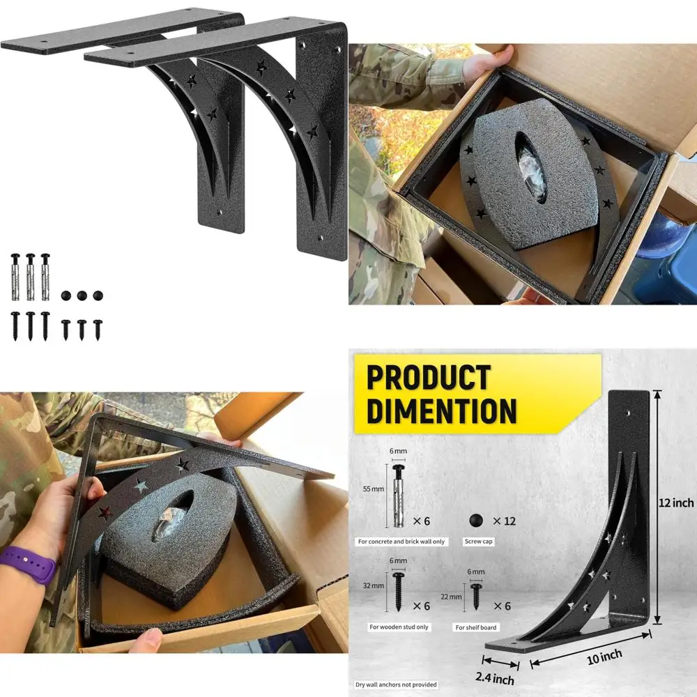 

Heavy Duty 12x10 Inch Metal Shelf Brackets - 900 LB Max Load, Premium Alloy Mantel Supports, Set of 2 for Countertops