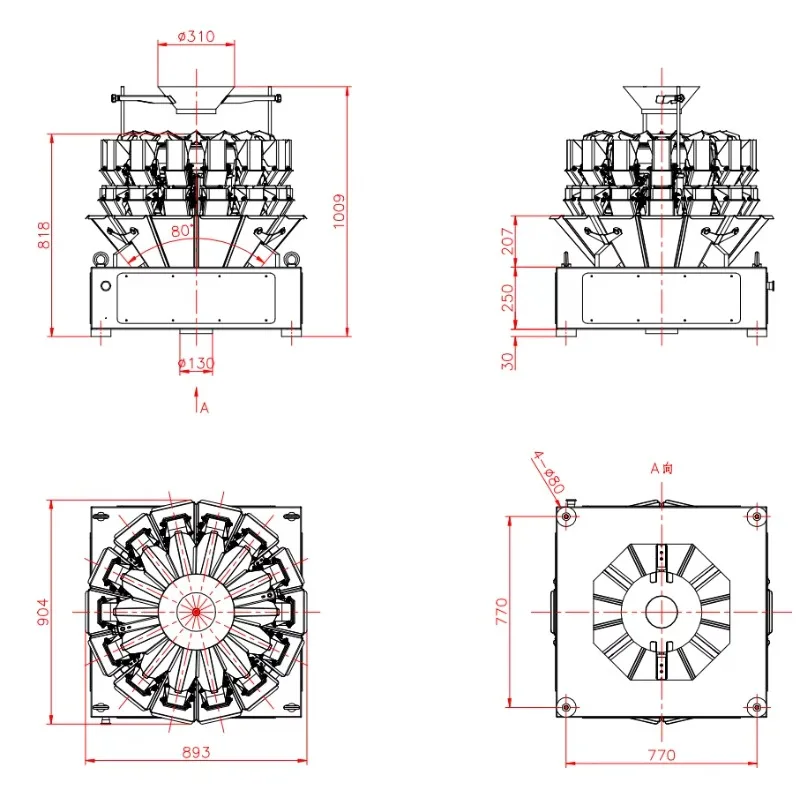 14 Head Multihead Automatic Weigher Nuts Weighing Wrapping Paper Bags Packaging Machine for Tea Coffee Chocolate Customized