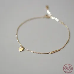 925 Sterling Silber Überzogene 14K Gold Temperament Einfache Herz Armband für Frauen Freundin Valentinstag Geschenk Schmuck