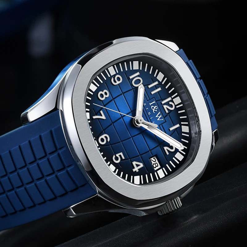 ساعات IW للرجال ساعة معصم ميكانيكية أوتوماتيكية فاخرة NH35 حركة شريط مطاطي أزرق زجاج الياقوت مقاوم للماء Reloj