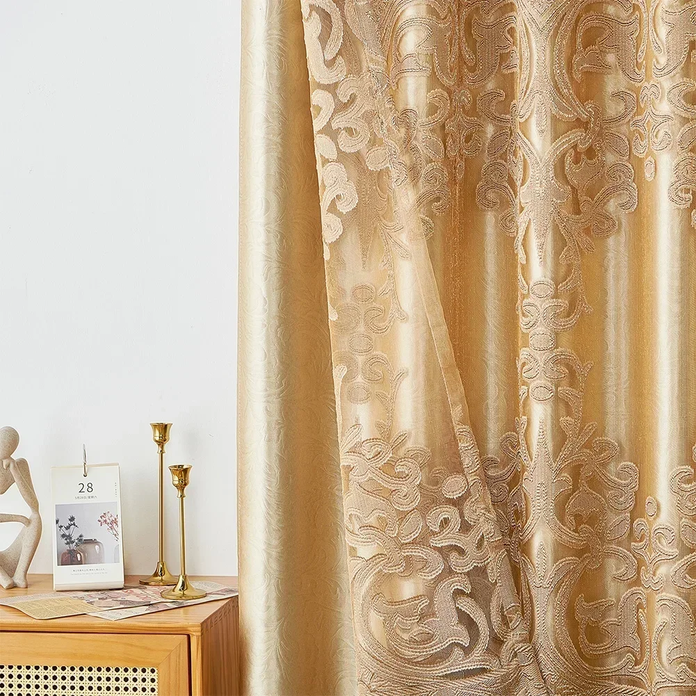 NAPEARL Embroidery Style Golden Curtain Valance with Tulle Sheer Curtain Head Decor for Living Room Home 1PC