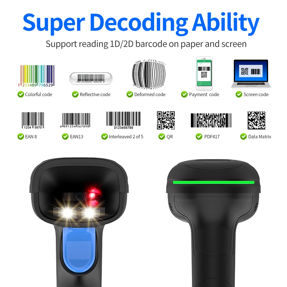 GTCODESTAR Industriële 2D Barcodescanner Handheld Bedraad Barcode Scannen Pistool USB Barcodelezer QR Code Scanner voor Supermarkt