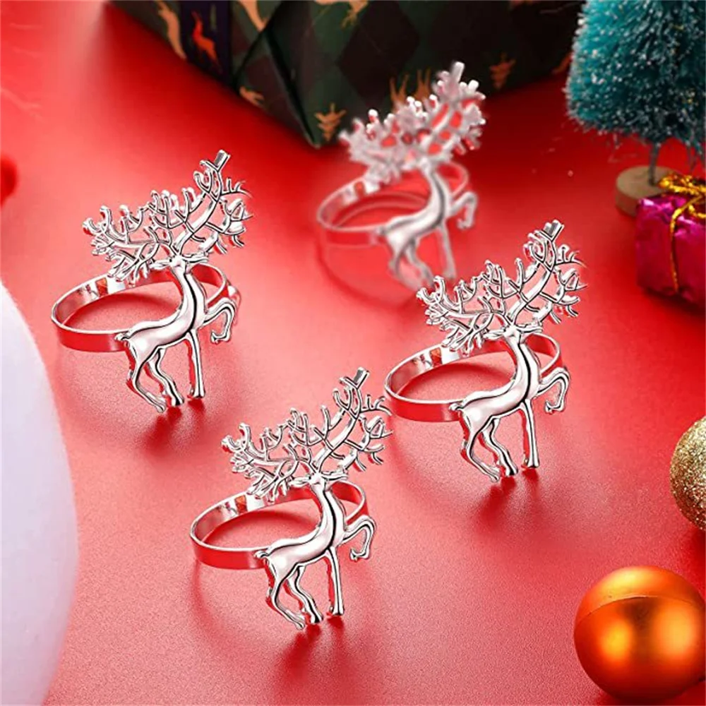 6Pcs Christmas Napkin Rings Deer Design Napkin Holder Home Table Decor Christmas Party Gold Alloy Napkin Buckle Xmas Ornament