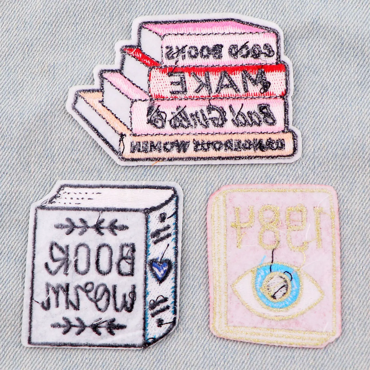 Bücher Patch Eisen auf gestickten Patches für Kleidung Thermo klebende Patches auf Rucksäcken DIY Jacken Aufkleber für Kinder