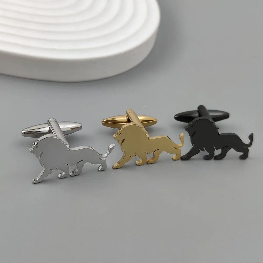 Exquisite Lion Stainless Steel Cufflinks Available in Gold, Silver, and Black Colors Men's Business Dress Shirt Sleeve Nails