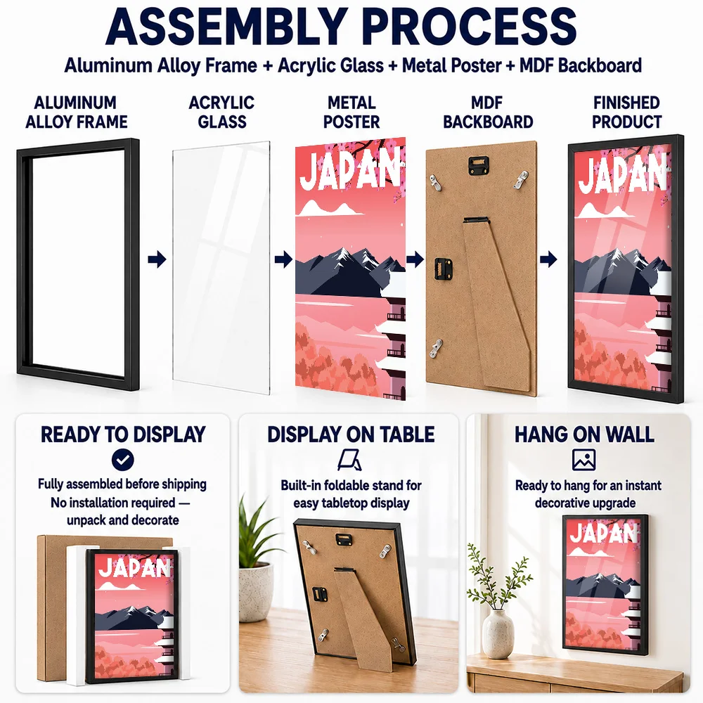 Japan Travel Framed Metal Poster Personalized Photo Scenic Destination Style Wall Art For Living Room Thoughtful Explorer Gift
