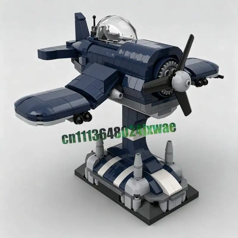 492PCS F4U Corsair SuperDeformed Fighter Jet MOC Building Blocks Air Warfare Series DIY Creative Assembly Educational Toy Gift