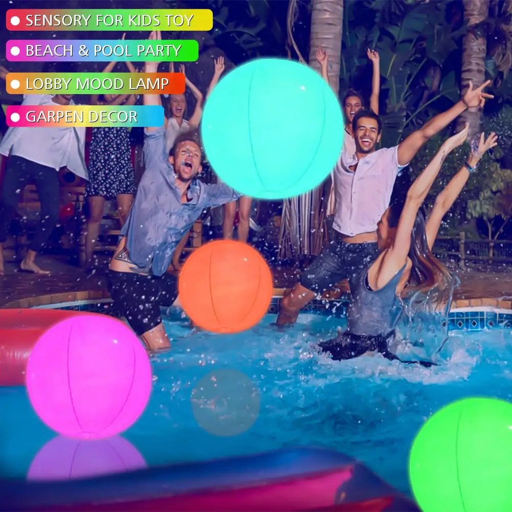 2 Piece Inflatable LED Luminous Water Ball, Ø 40cm Floating Pool Lighting,Waterproof Beach Ball with Remote Control