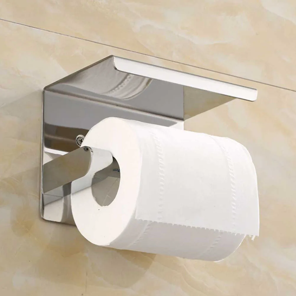 

Paper Holder Stainless Steel Roll Storage Shelf Multi Functional Tissue Hanger Bathroom Accessories Silver Modern