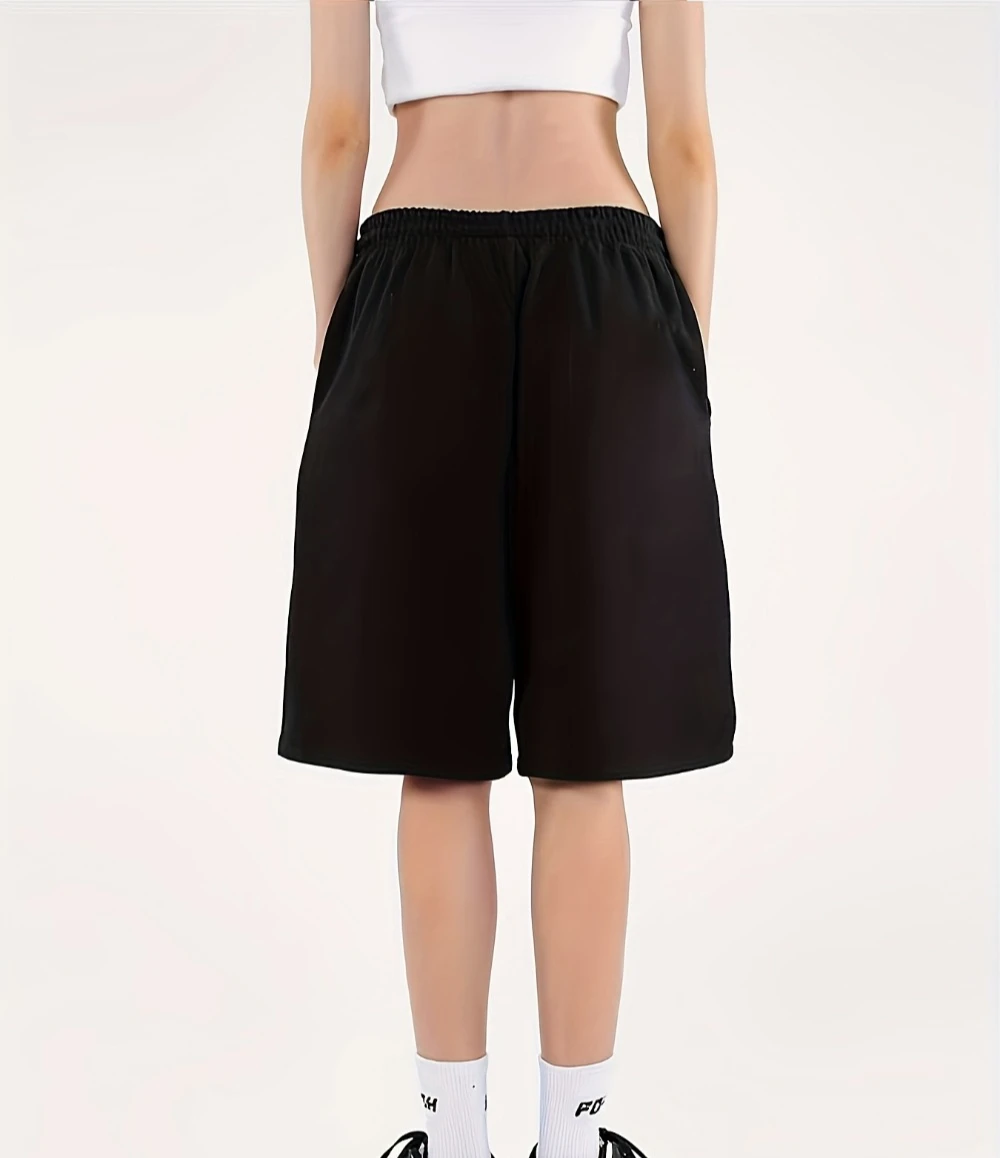Women's casual athletic shorts with elastic waistband and drawstring lightweight and breathable solid color suitable for gym use