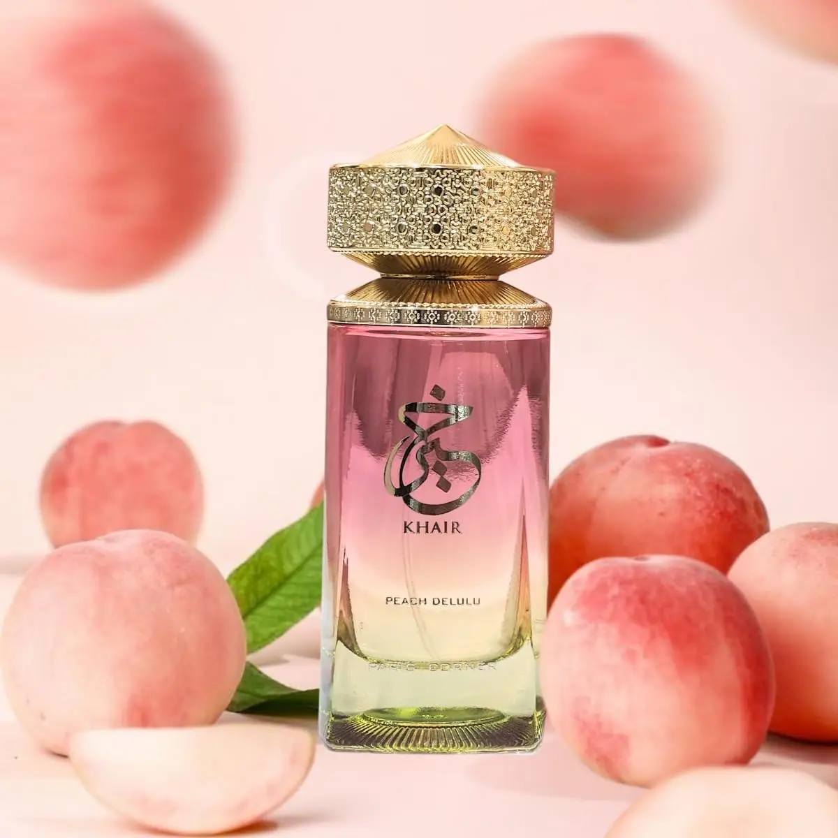 Khair Peach Delulu Eau De Parfum Paris Corner voor dames 3.4 Fl Oz verfijnd Gourmand-parfum met aantekeningen van perzik