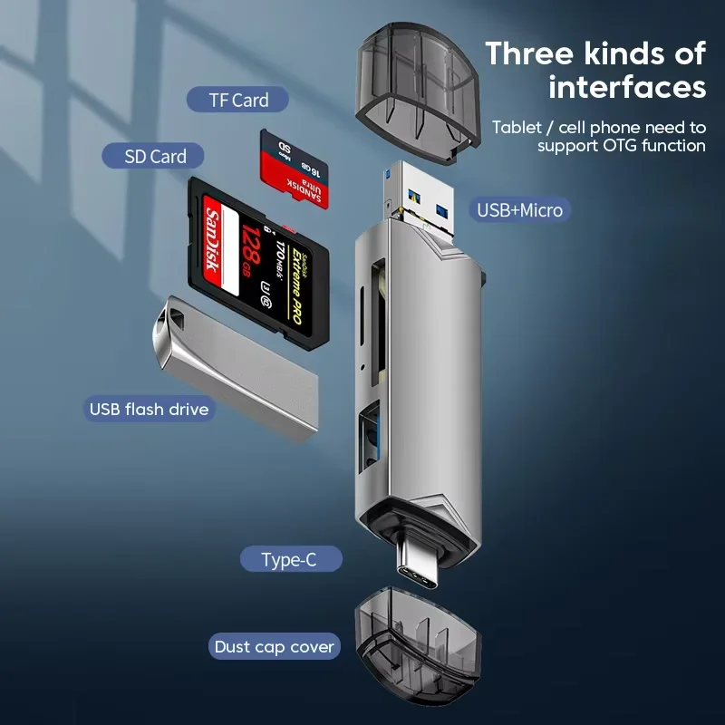 متعددة الوظائف 6 في 1 Usb 3.0 U القرص قارئ بطاقات نوع C/مايكرو Usb/Tf/Sd محرك فلاش بطاقة الذاكرة القراءة محول ملحقات الهاتف