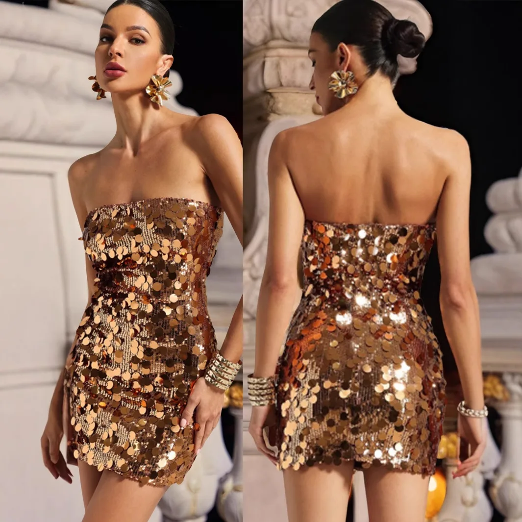 

Spring Summer New Fashion Sequin Women Cocktail Dress Sexy Backless Female Short Dresses