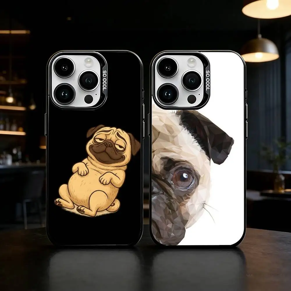 

Pug Dog Funny Cartoon Phone Case For iPhone 17 16 15 14 13 12 11 Pro Max Plus Silver Matte Black Cover