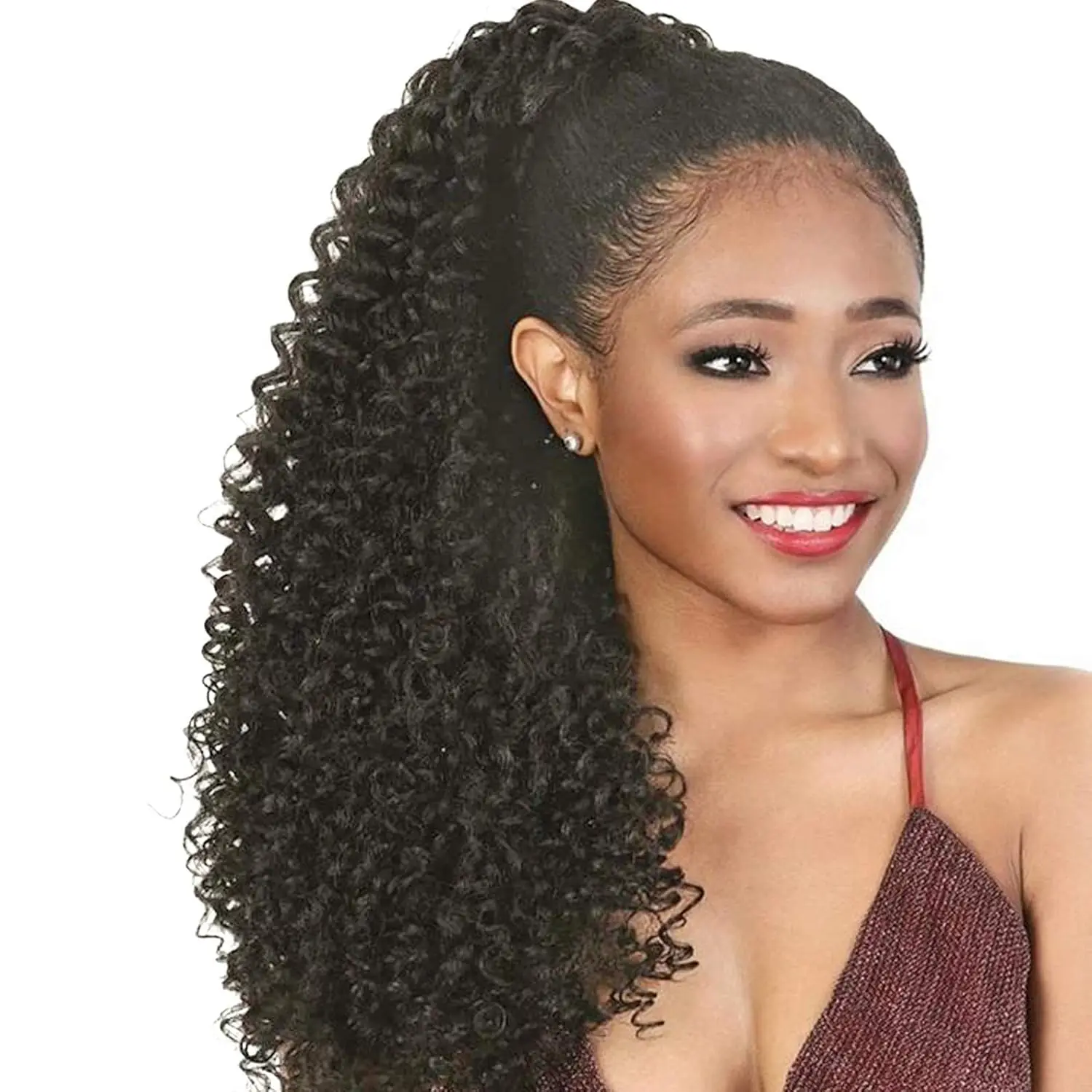 Synthetic Curly Drawstring Ponytail Super Soft Kinky Curly Hair Organic Chip-In Hair Extension 24inch Curly Wave Pony-Tail
