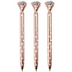 Elegant Diamond Pen Collection in Rose Gold - 3 Crystal Ballpoint Pens with Polka Dot Design, Perfect for Weddings