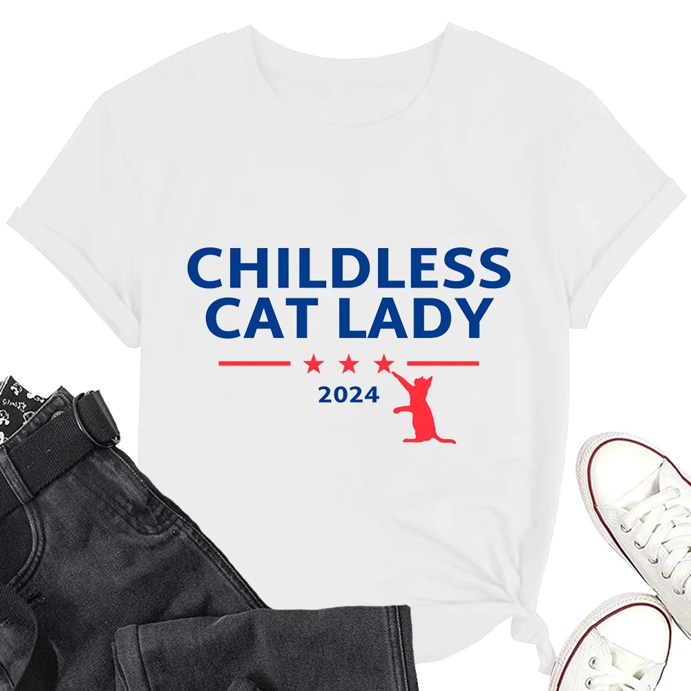 

Childless Cat Lady Kamala The 2024 Vote Short Sleeve T-shirt Casual Tee Cotton Fashionable Shirts