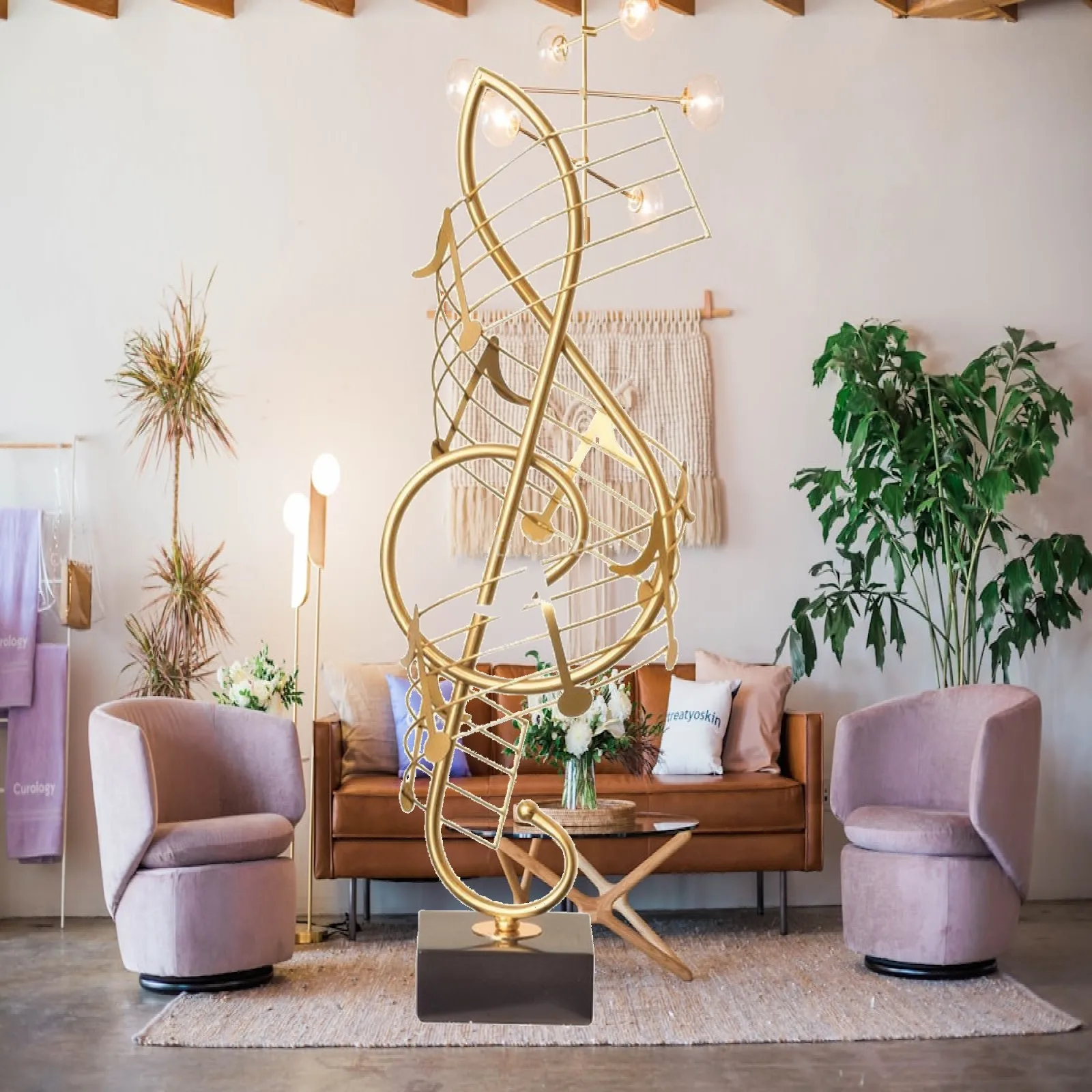 Gold Electroplated Iron Sculpture with Black Marble Base Compact Open Wire Decorative Accent with Circular Details