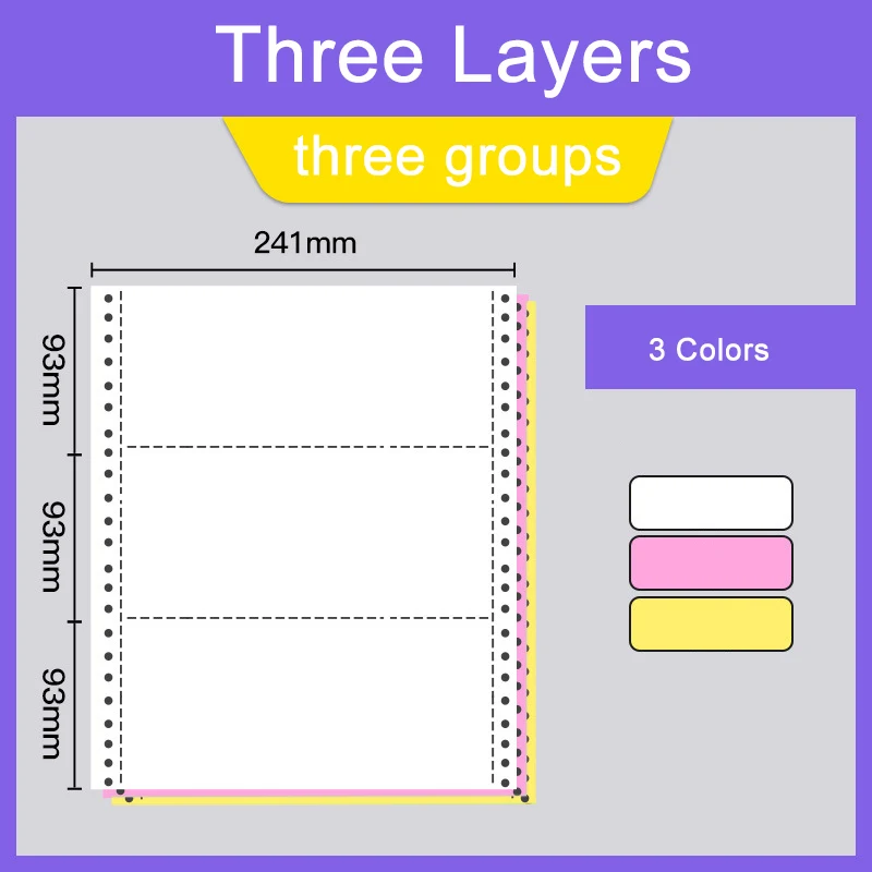 MQQ-Papier d'impression sans satisfaction pour imprimante matricielle, forme informatique, 3 couches, 3 colonnes, 3 groupes par feuille, 1000 feuilles, 3G