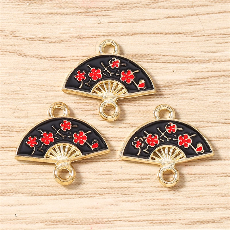 10 Stück 16 x 14 mm niedliche bunte Emaille-Blumen-Fächer-Charms-Anschlüsse für Schmuckherstellung, Halsketten, Armbänder, DIY-Bastelzubehör – Detail 11