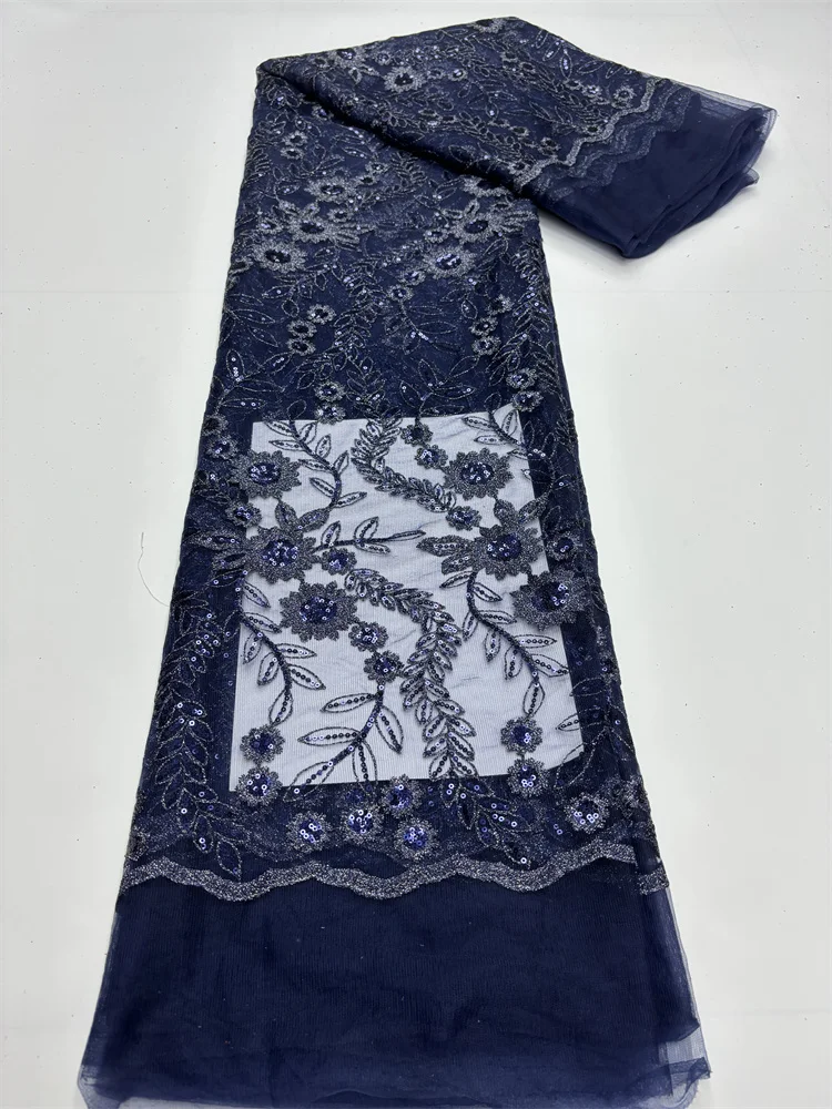 

Темно-синяя Высококачественная модная французская сетчатая вышивка, Тюлевая ткань, африканская нигерийская кружевная ткань для свадебного платья